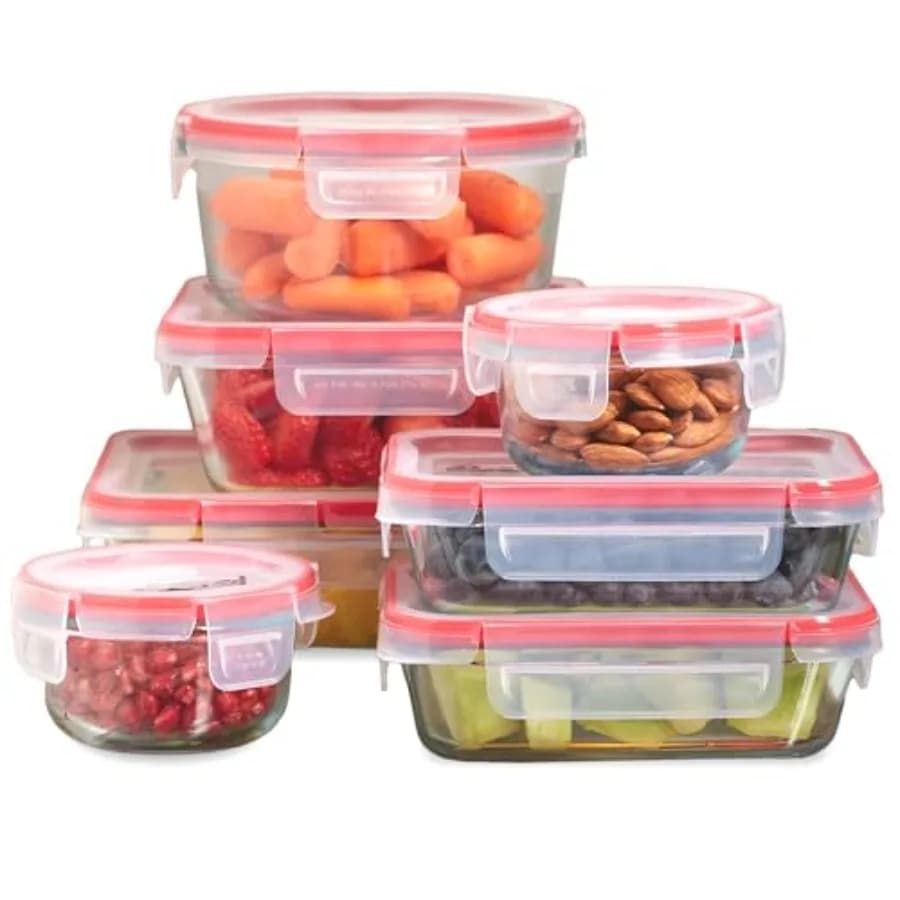Set di Contenitori in Vetro Freshlock per Alimenti (1, 2, 4 Tazze) con Coperchi Ermetici e Antiperdita in Plastica, Senza BPA, per Preparazione Pasti