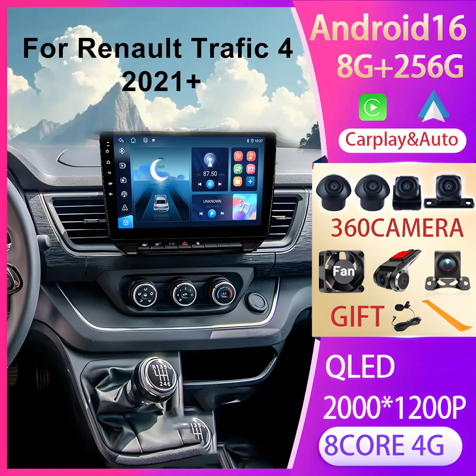 Autoradio con Navigatore BT, Stereo Multimediale e Lettore Video per Renault Trafic 4 2021+ con Carplay, Audio Auto DSP e FM