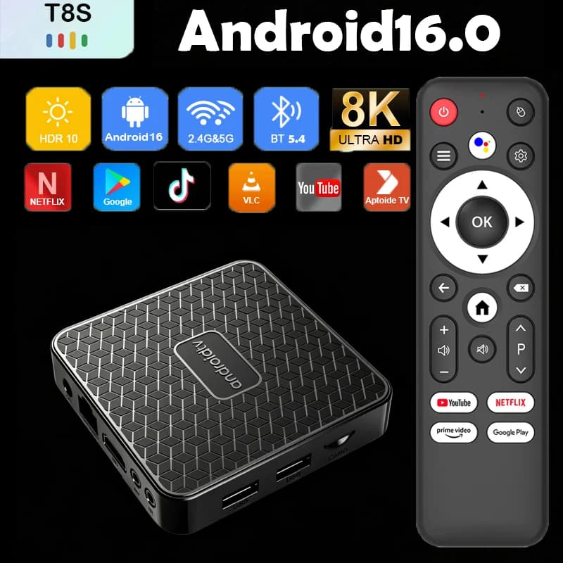 Box TV Android 16 Smart con Rockchip RK3518 T8S, Wifi6, Assistente Google, Video 8K, Bluetooth 5.4, Lettore Multimediale, Nuovo Set-Top Box Ultra Veloce