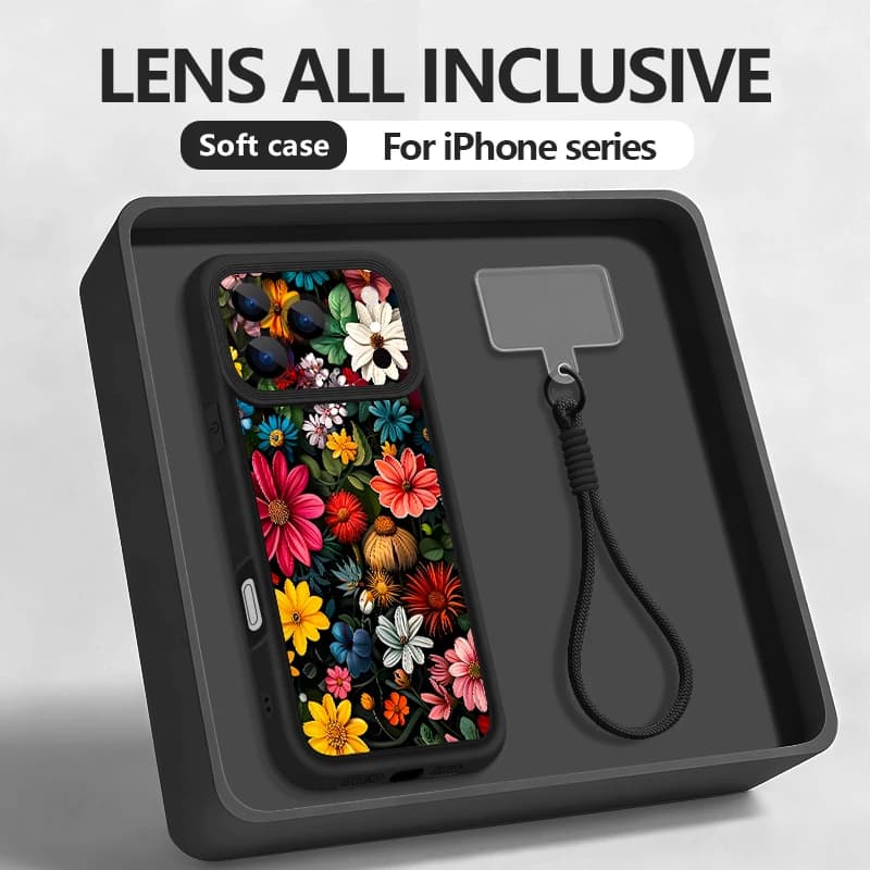 Colorful Floral Lanyard Case For iPhone 17 Pro Max iPhone 16 15 Pro Max 14 13 11 16E 17E Shockproof Bumper Wristband Cover Funda