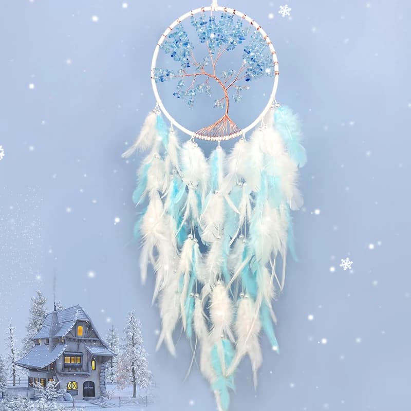 Crystal Snow Tree Dream Catcher Feathers Wind Chimes Large Window Hangings Ornaments Bedroom Decorations for Girls Holiday Gift