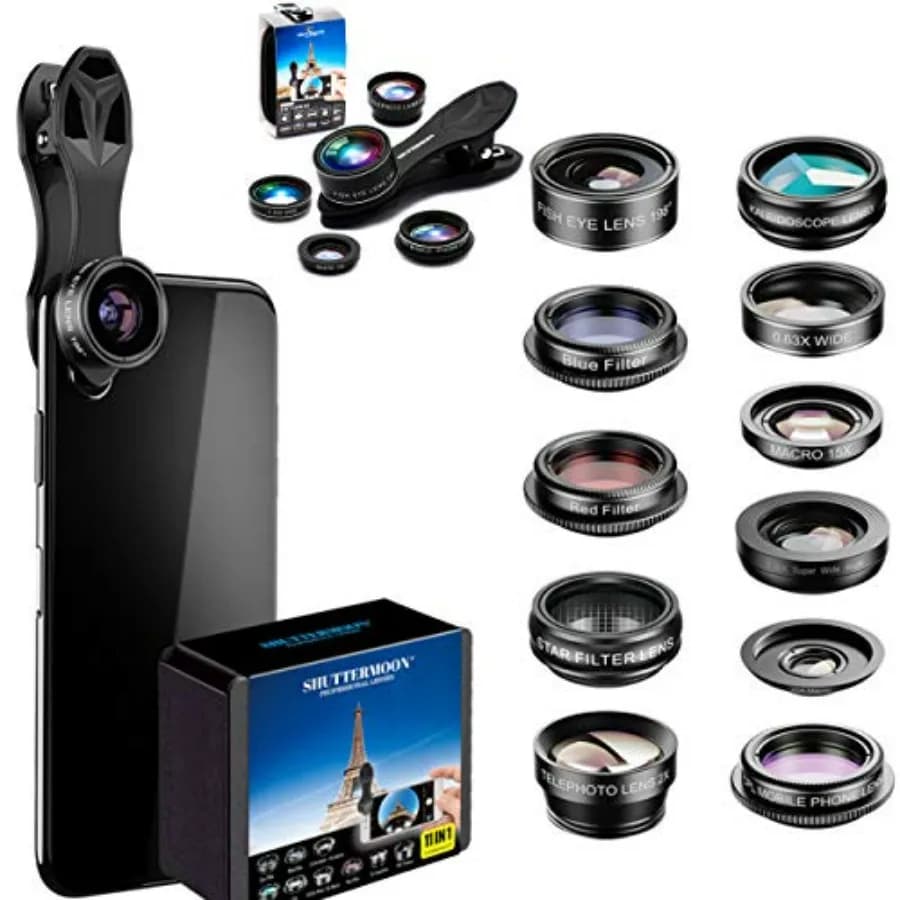 SHUTTERMOON Goals Kit for Smartphone Pixel S and Android Phones: Telephoto Zoom 2x, Fisheye Goal, Super Grand Corner 0.36X
