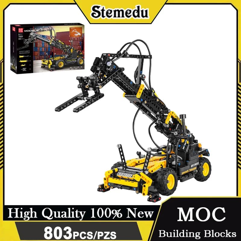 MOLD KING 803 pezzi Carrello elevatore telescopico pneumatico Veicolo tecnico Simulazione Modello di camion Set Mattoni assemblati Giocattolo di ingegneria