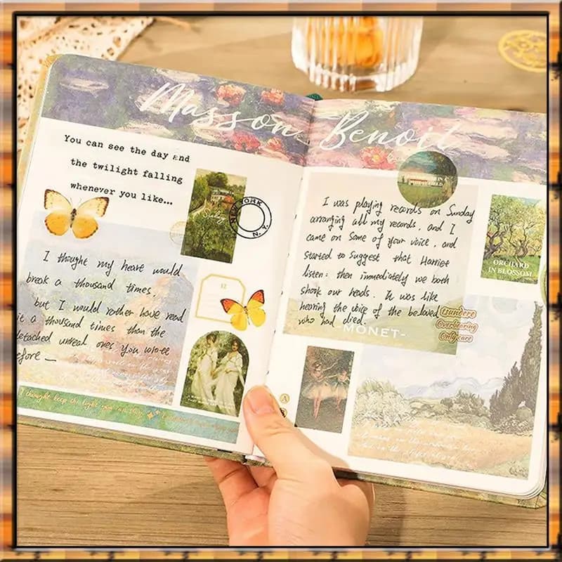 2025 Trendaesthetic Scrapbook Journaling Kit,Vintage Oil Painting B6 Notebook Scrapbooking Supplies Art Stickers