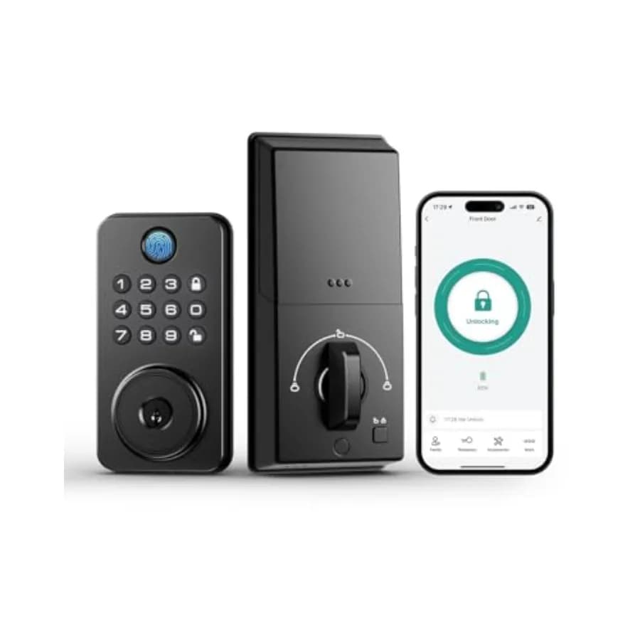 Serratura per Porta con Impronta Digitale e Maniglia, Serratura Intelligente Senza Chiave con App, Memorizza 50 Impronte Digitali e 50 Codici Utente, IP65 Resistente alle Intemperie