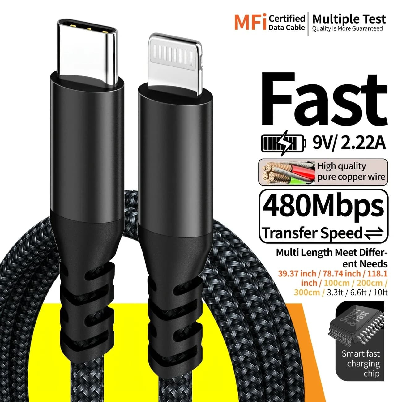 LAIHONEN Tipo C a Lightning Cavo di sincronizzazione dati intrecciato durevole a ricarica rapida da 20 W per iPhone14 13 12 11 Xs, iPad AirPods