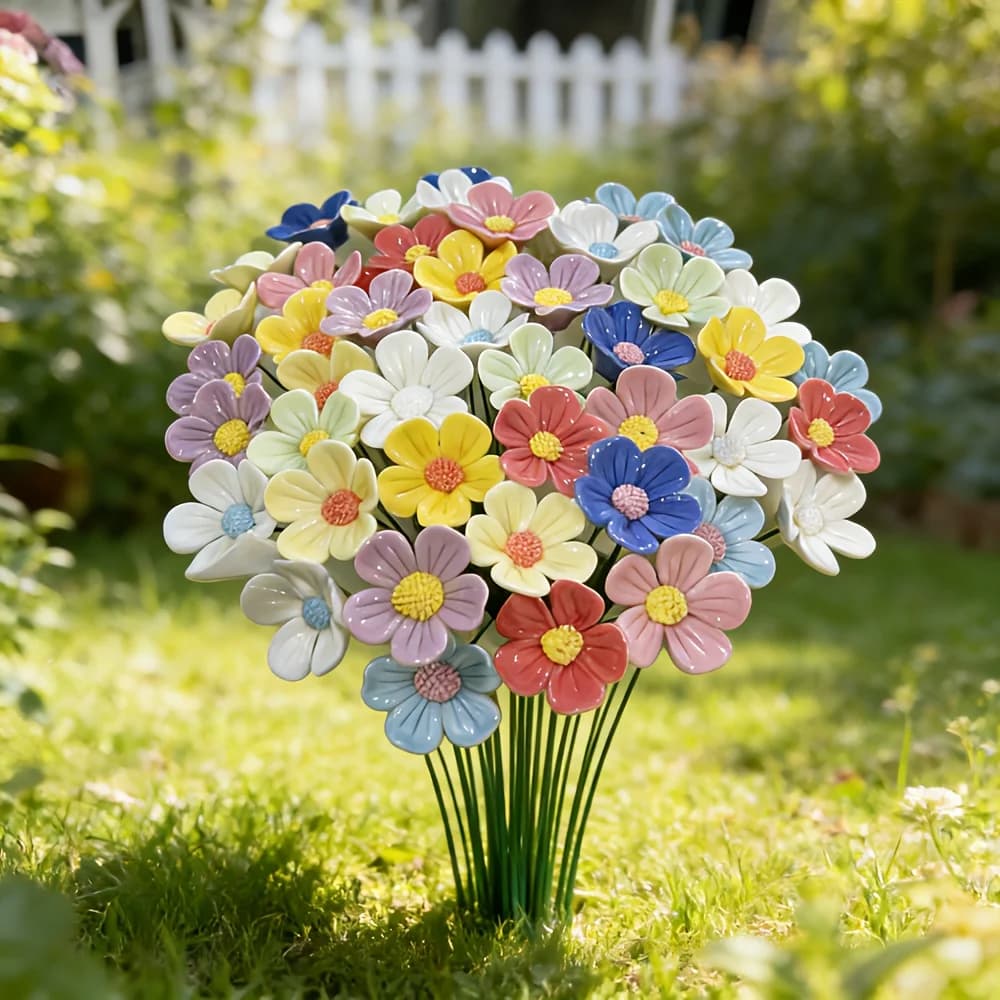 Fiori in Ceramica a Petali Misti, Bouquet di Margherite in Ceramica, Senza Manutenzione, Non Appassiscono Mai, Decorazione Ideale per Soggiorno e Tavolo da Pranzo
