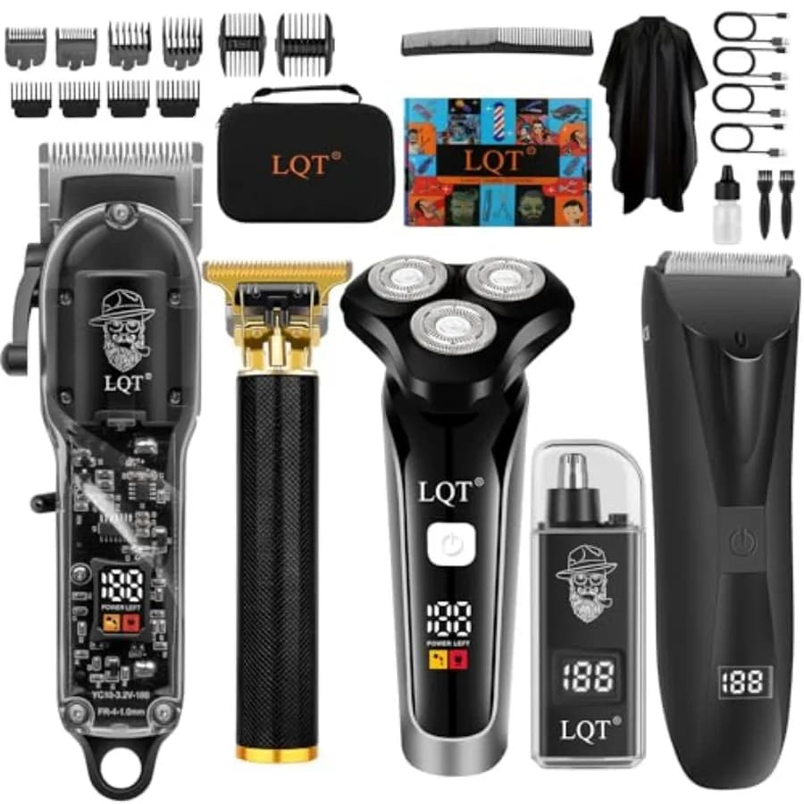 Hair Clippers for Men, 5-in-1 Professional Cordless Transparent Plastic Clipper Set Beard Trimmer Body Trimmers Electric Razor