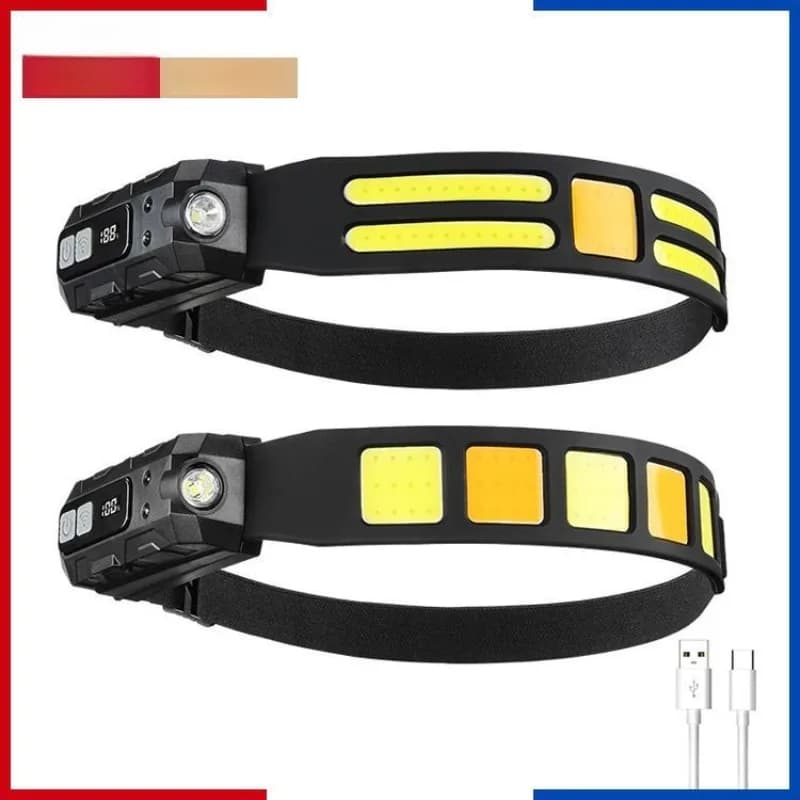 Lampada frontale COB ricaricabile con sensore di movimento: super luminosa, lunga durata di funzionamento - Design in silicone per campeggio, pesca e corsa