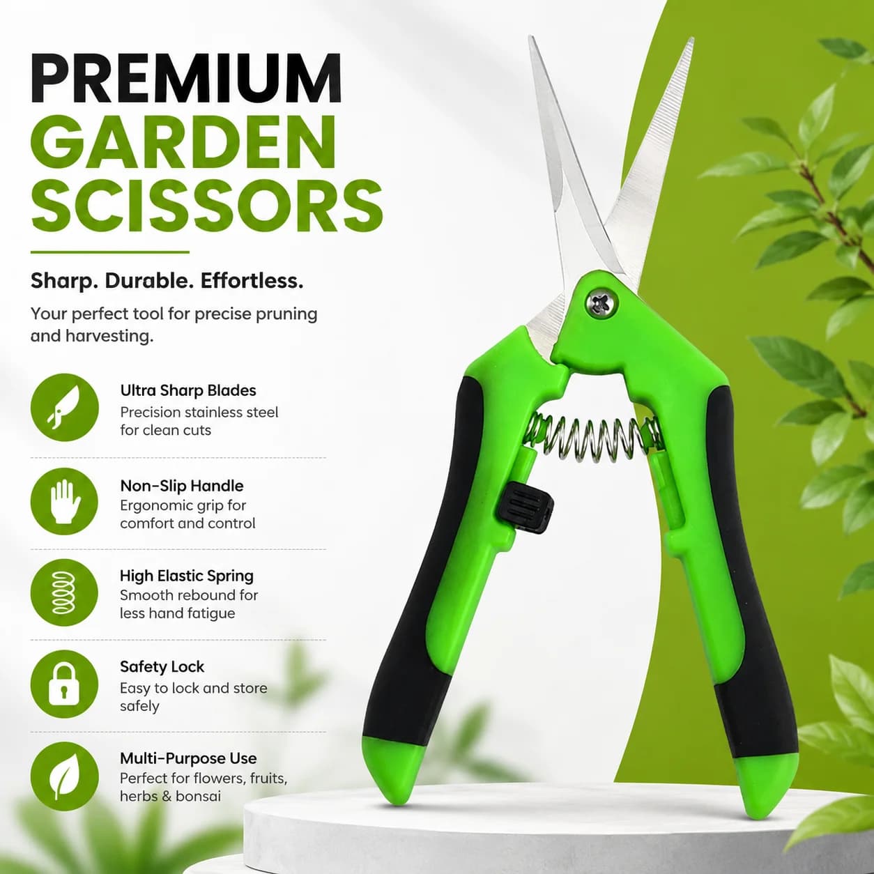 Professional Gardening Pruning Shears Stainless Steel Garden Scissors Non Slip Hand Pruner for Flowers Grapes Fruit Picking