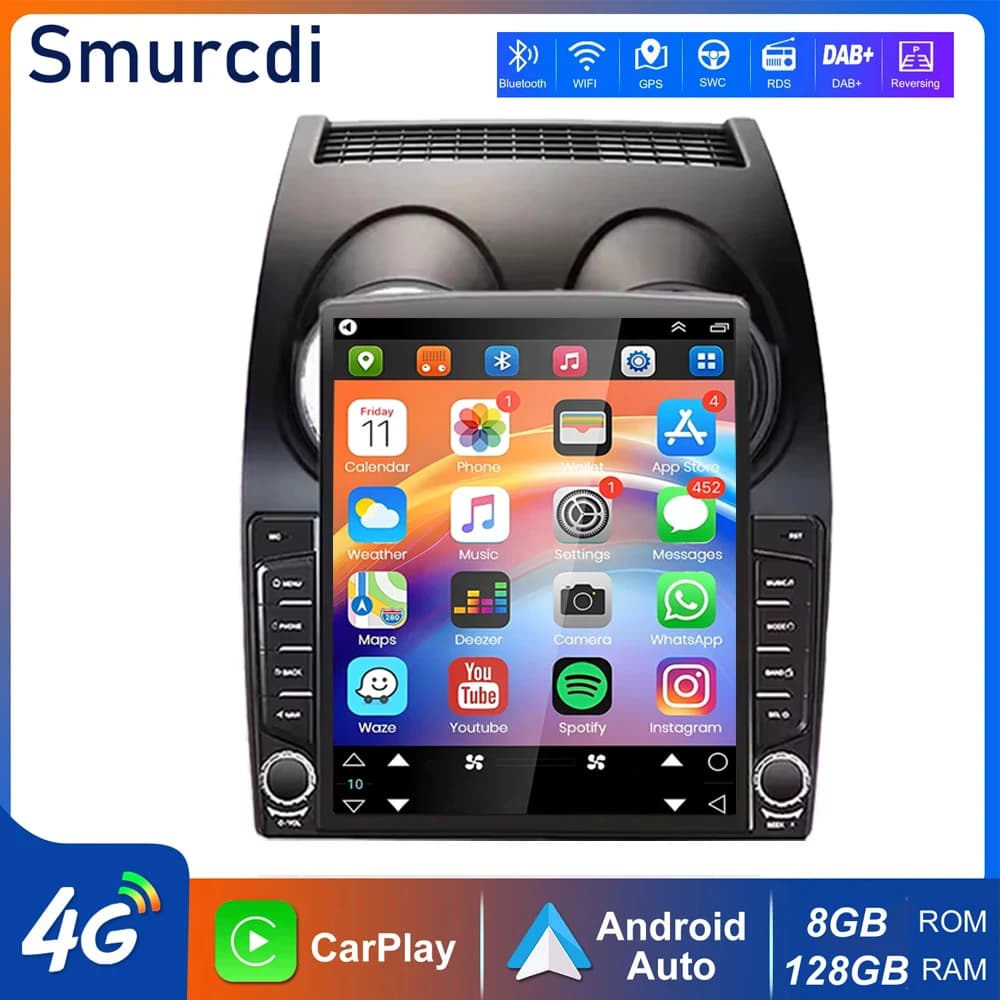 Autoradio Android 16 da 9.7 pollici con Carplay Auto per Nissan Qashqai J10 2006-2013, lettore multimediale stereo con GPS e navigazione.