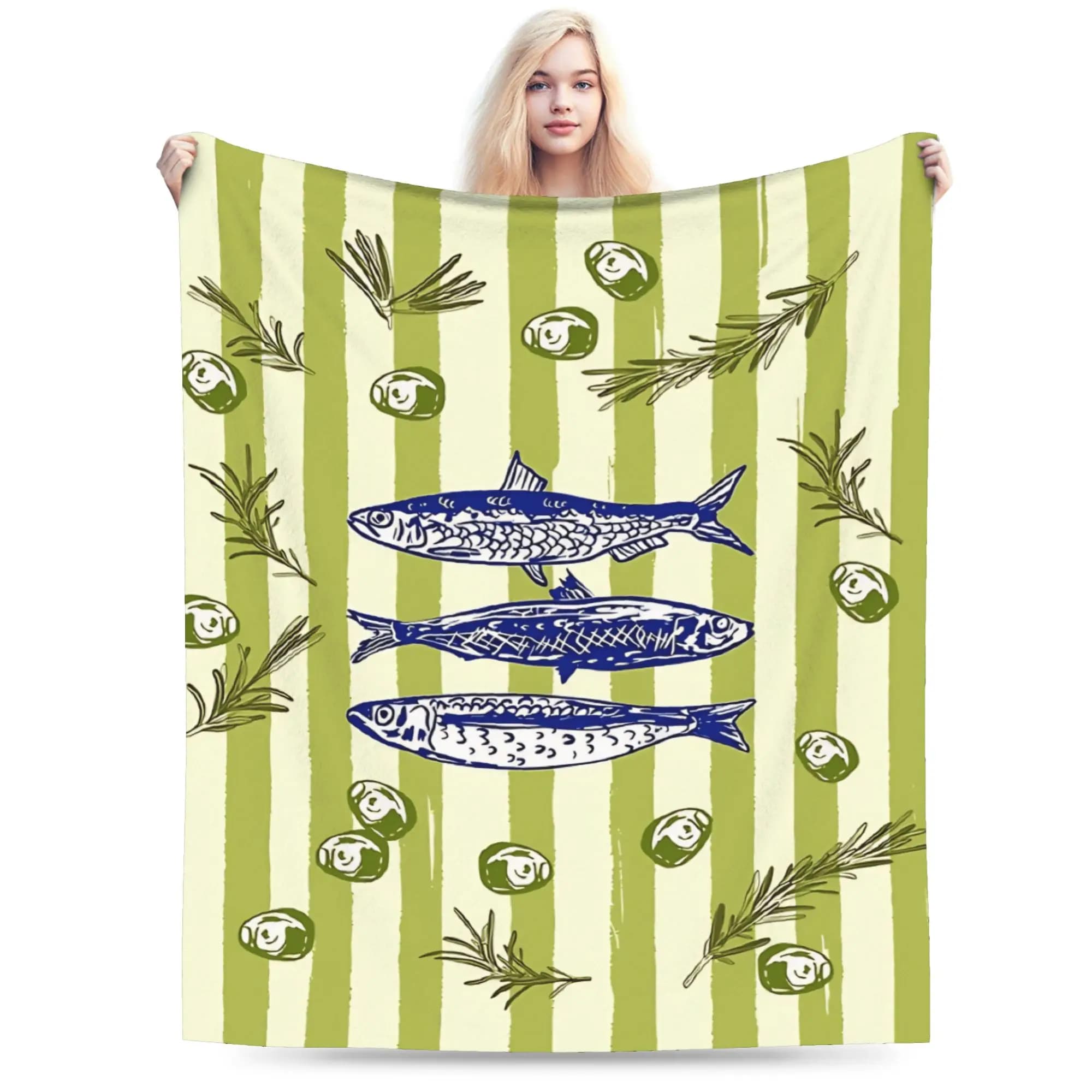 Coperta Super Morbida Retro Sardines, Plaid in Peluche per Ragazze e Ragazzi, Divertente Coperta in Flanella per Divano e Letto