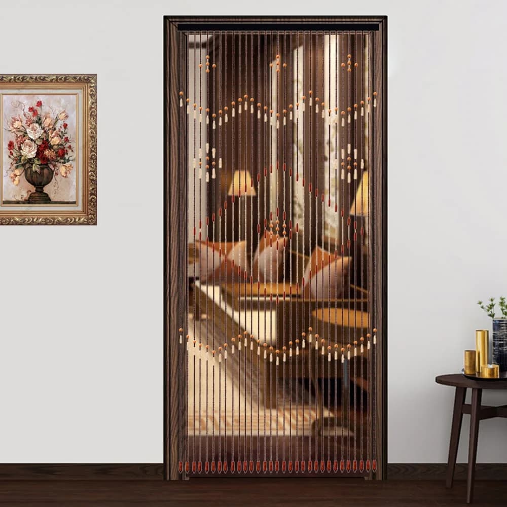 Chinese Classical Chocolate Brown Curtain 31 Line Wood&Cotton Door Curtain Window, Wall, or Door-mounted