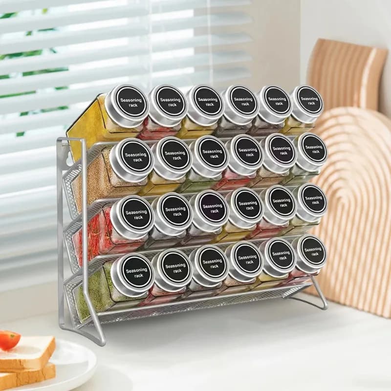 Scaffale di Stoccaggio a 4 Ripiani in Acciaio al Carbonio, Organizzatore per Spezie e Condimenti, Supporto Antiscivolo per Dispensa, per Casa e Cucina
