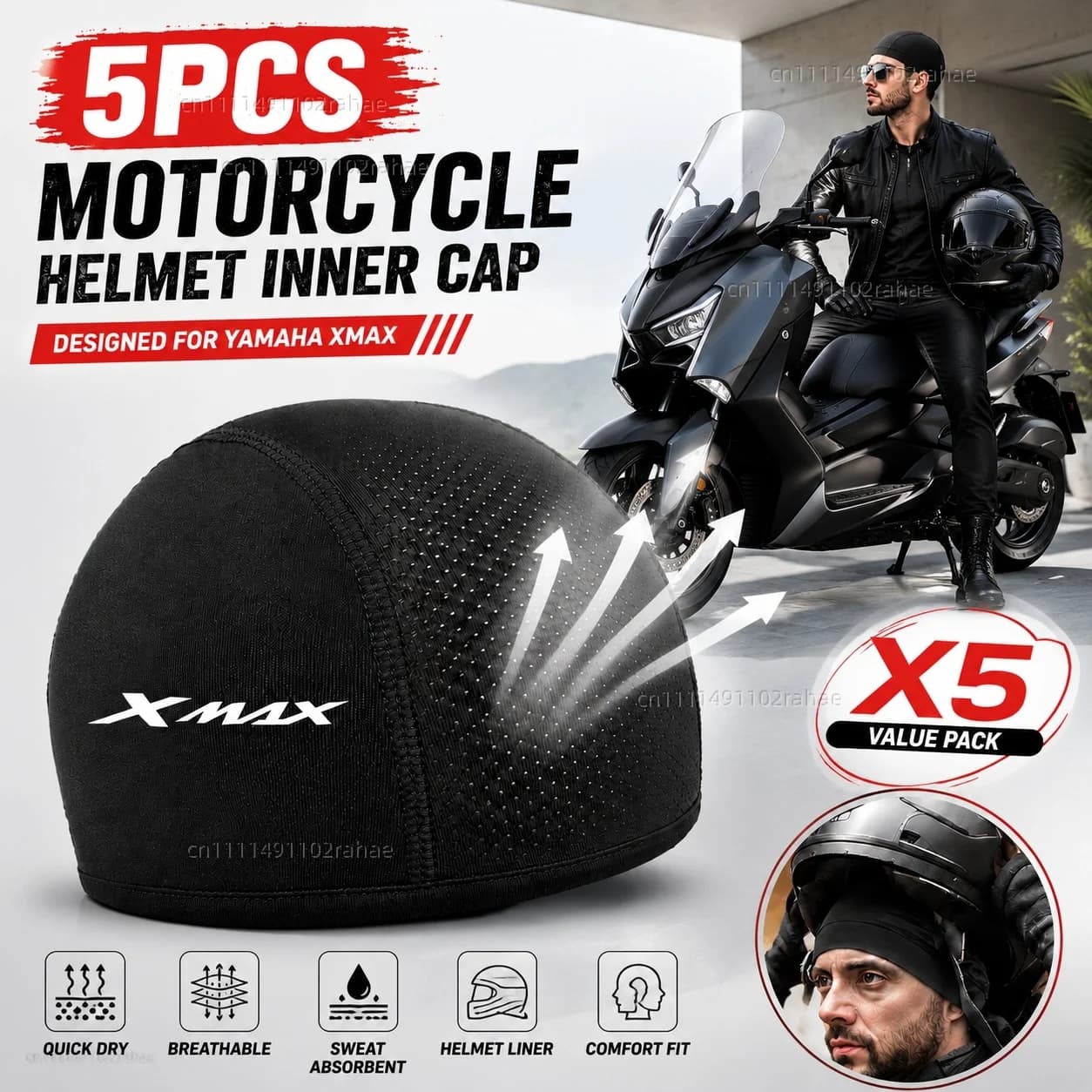 5pcs Motorcycle Helmet Inner Cap Hat Quick Dry Breathable Hat Racing Cap Thin Set For YAMAHA XMAX300 XMAX400 XMAX X-MAX XMAX 125