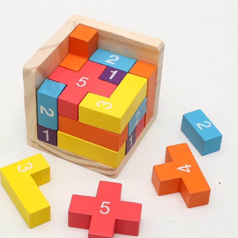 Puzzle con blocchi di legno colorati, giocattoli puzzle 3D classici Luban Lock Cube, gioco intellettuale per bambini e adulti