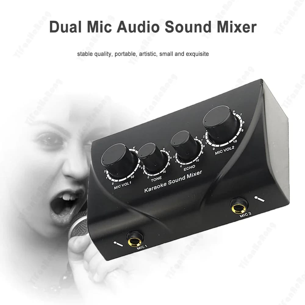 Fuluode Professional Dual Mic Input Audio System Karaoke Sound Mixer Digital Audio Sound Machine Echo OK Mixer System AudioMixer