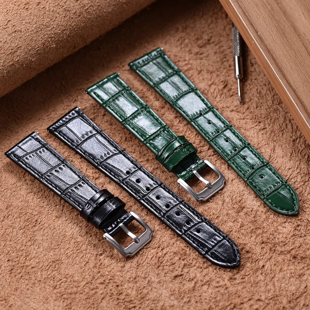 16mm 18mm 19mm 20mm 21mm 22mm Premium Classic Bamboo Leather Watch Band Quick Release Soft Replacement Watchbands For Men Women