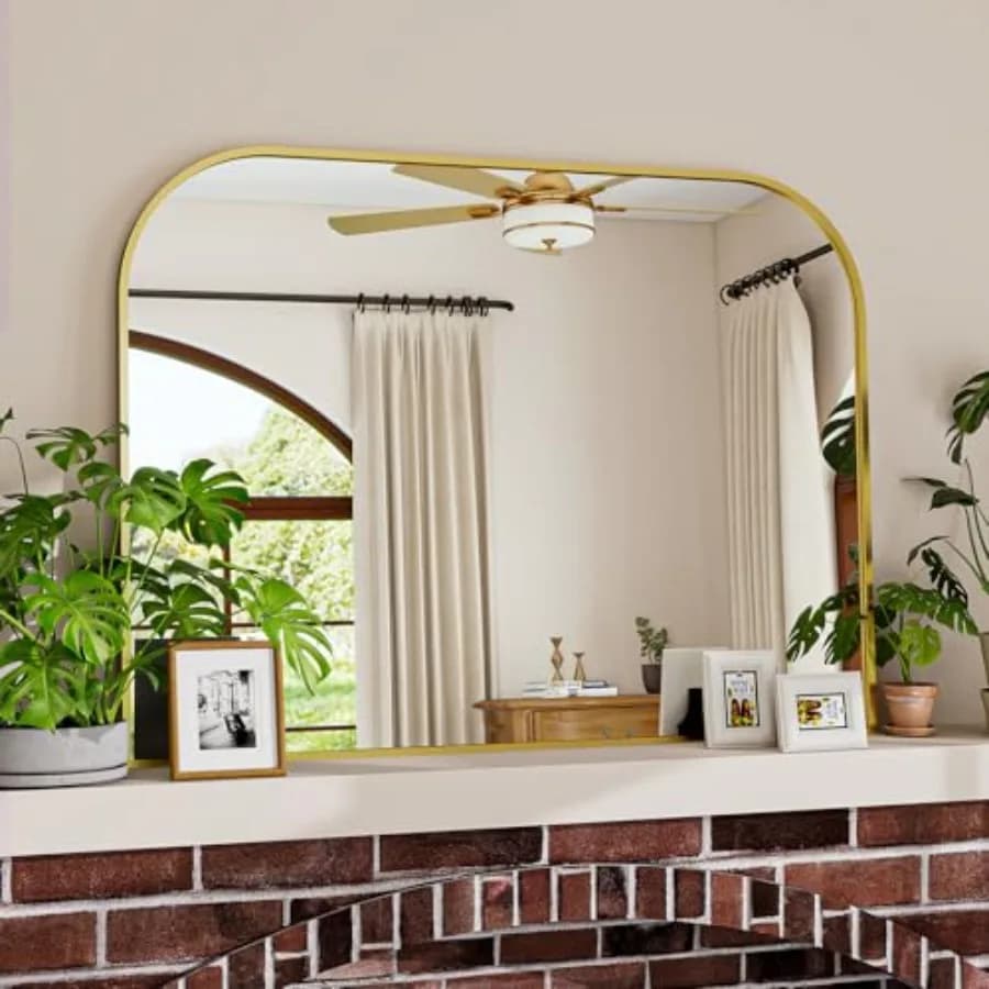 Specchio da parete con parte superiore ad arco - Specchio da bagno rotondo con parte superiore curva da 38 x 30 pollici, con cornice in alluminio, decorazione per la casa
