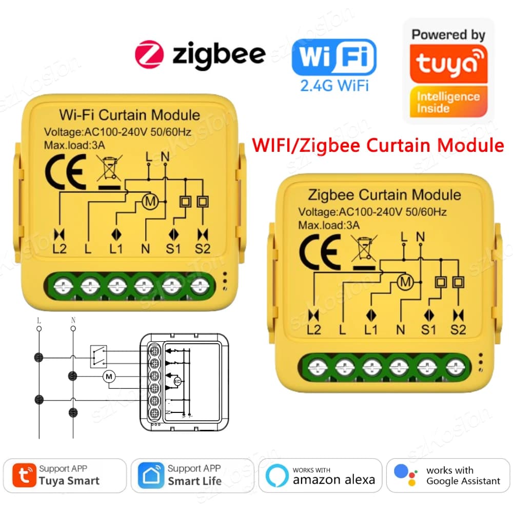 Tuya WiFi Zigbee3.0 Modulo interruttore tenda intelligente Interruttore controller motore tapparella L'APP Smart Life funziona con Alexa Google