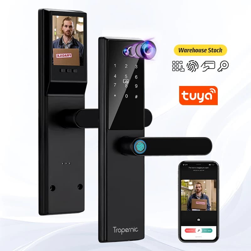 Serratura elettrica elettronica biometrica Serratura intelligente Tuya per porta d'ingresso serratura intelligente con fotocamera e impronta digitale