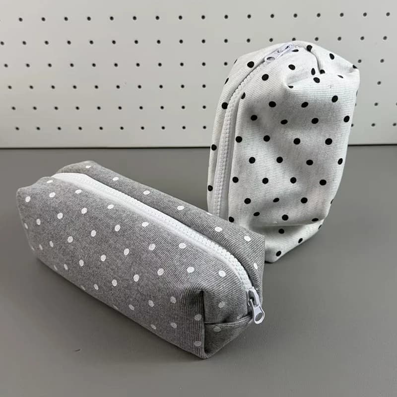 B*New 1PC Polka Dot Design Pencil Case Large-capacity Soft Touch Pen Bag Stationery Pouch Stationery Organizer Back To School