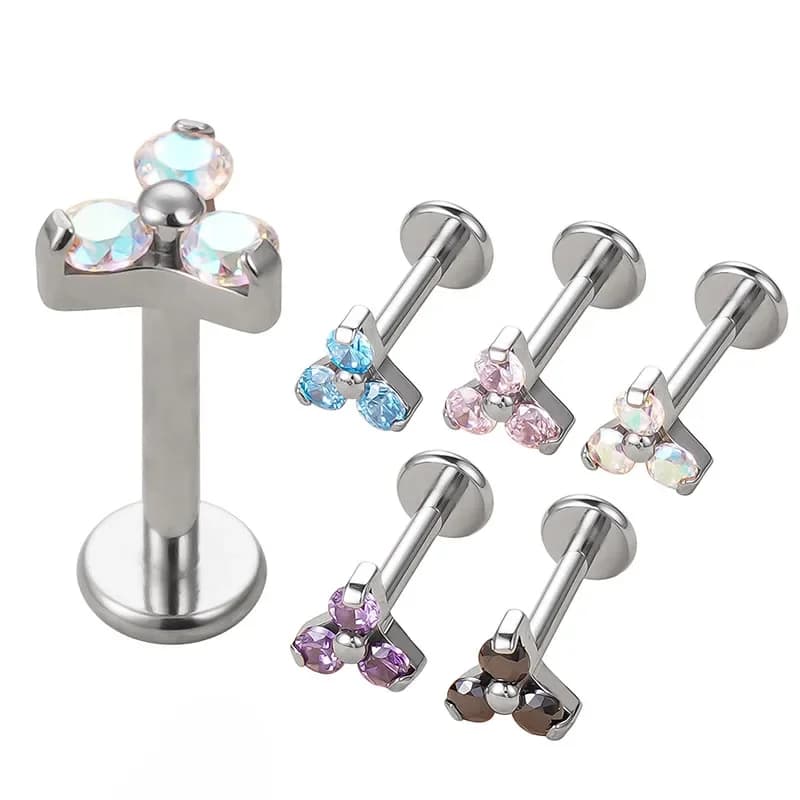 ASTM F-136 Titanium Triangle Inset Zircon Ear Bone Nails Lip Nails Inner Teeth Earrings Body Piercing Jewelry