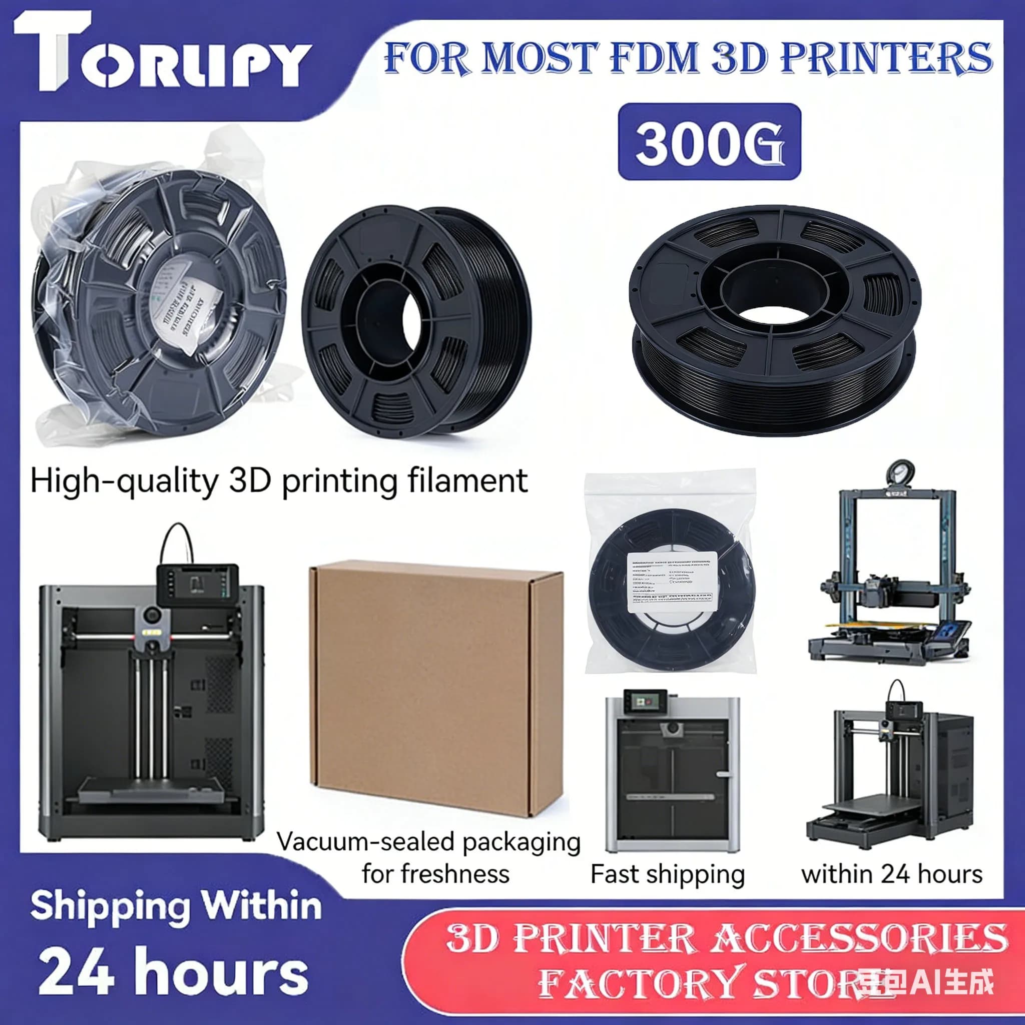 Filament TPU 3D from 1.75 mm, 300G, low shrinkage and high liquidity, compatible with all FDM 3D printers, vacuum packaging