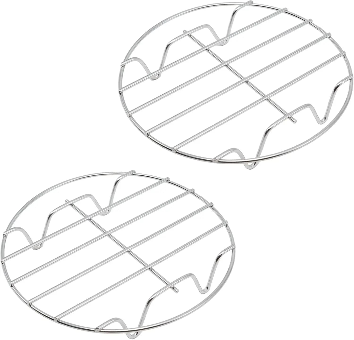 Set di 2 Griglie Rotonde per Cottura, Griglia in Acciaio Inox 304 per Cuocere, Raffreddare, Cuocere a Vapore e Arrostire, per Friggitrice ad Aria e Pentola a Pressione