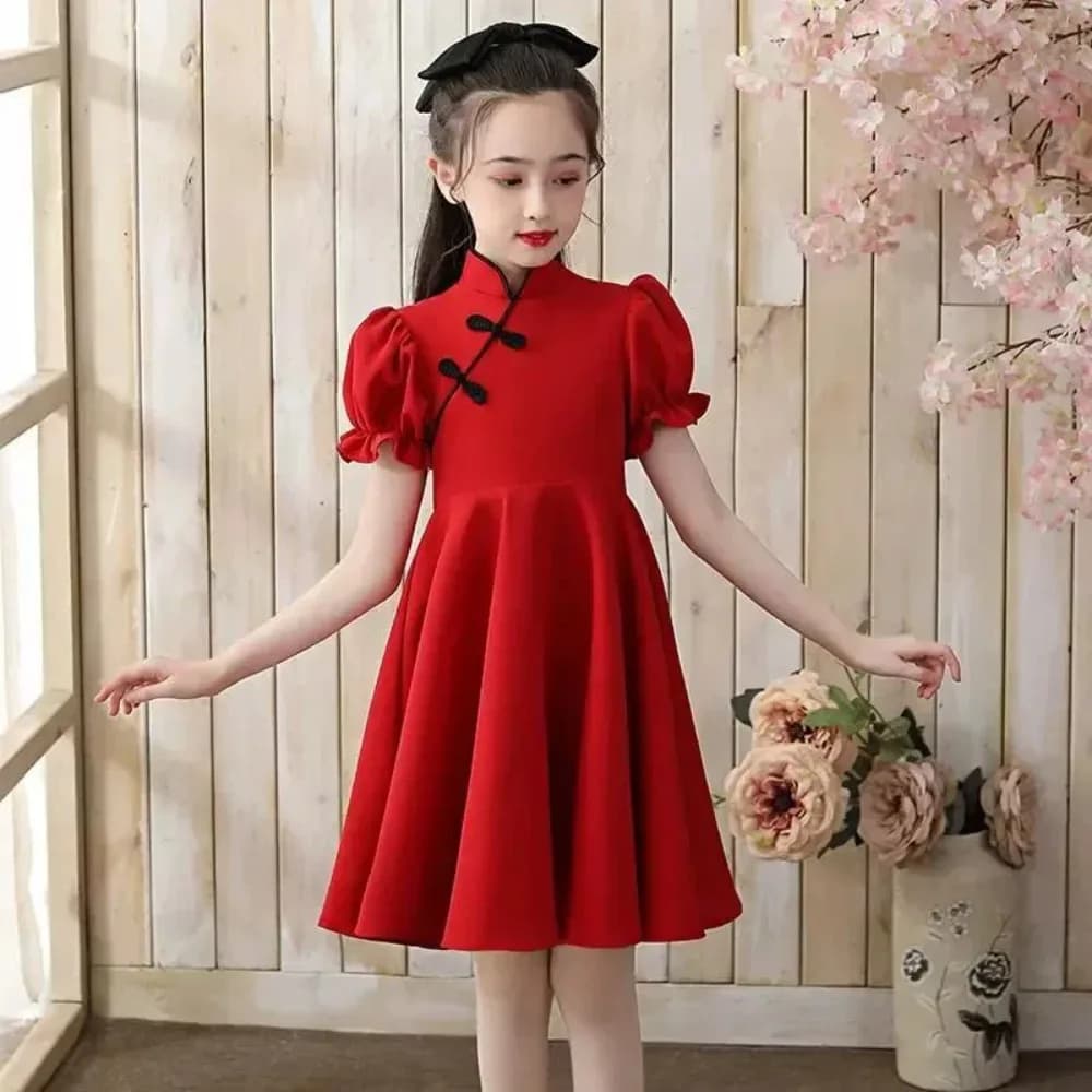 Abito Cheongsam in Stile Cinese Vintage, Qipao Rosso per Capodanno, Abbigliamento per Bambini, Costume da Principessa per Feste e Spettacoli