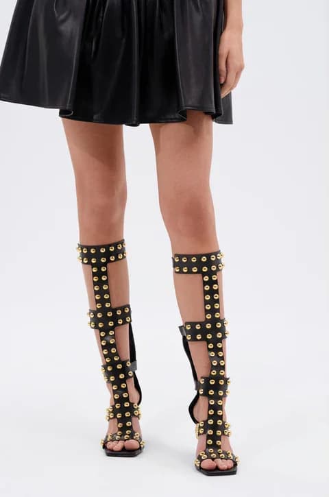 Women's Black Gladiator Sandals Golden Studs Decor Open Toe Stiletto Heel High Heel Strap With Buckle Evening Shoes For Fashionable Party