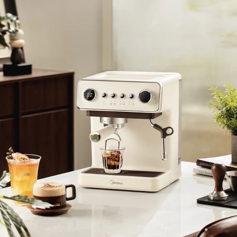 Macchina da Caffè Espresso Italiana Compatta Semi-Automatica con Macinacaffè Integrato, Estrazione a Caldo e a Freddo, Tutto in Uno
