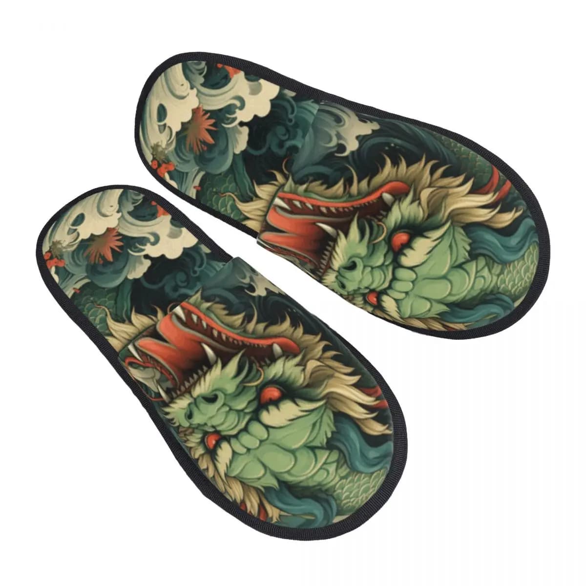 Pantofole calde con stampa colorata drago per interni Pantofole in peluche per la casa Pantofole morbide e soffici per la casa