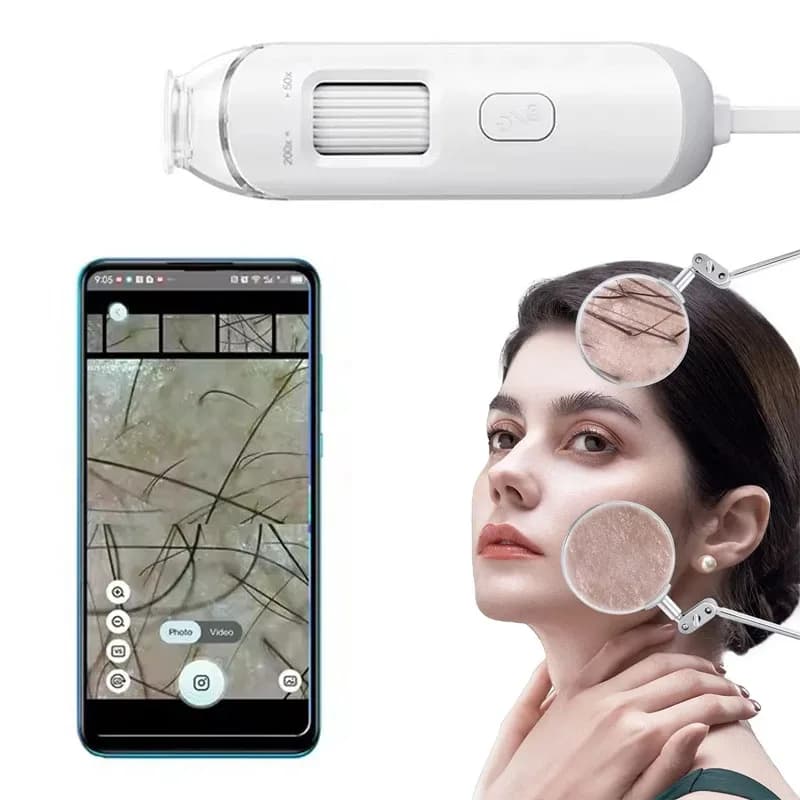 Lente d'ingrandimento per pori con rilevamento del cuoio capelluto elettronico per viso Microscopio digitale Fotocamera Dermatoscopio Analizzatore della pelle Analisi della pelle della testa della macchina
