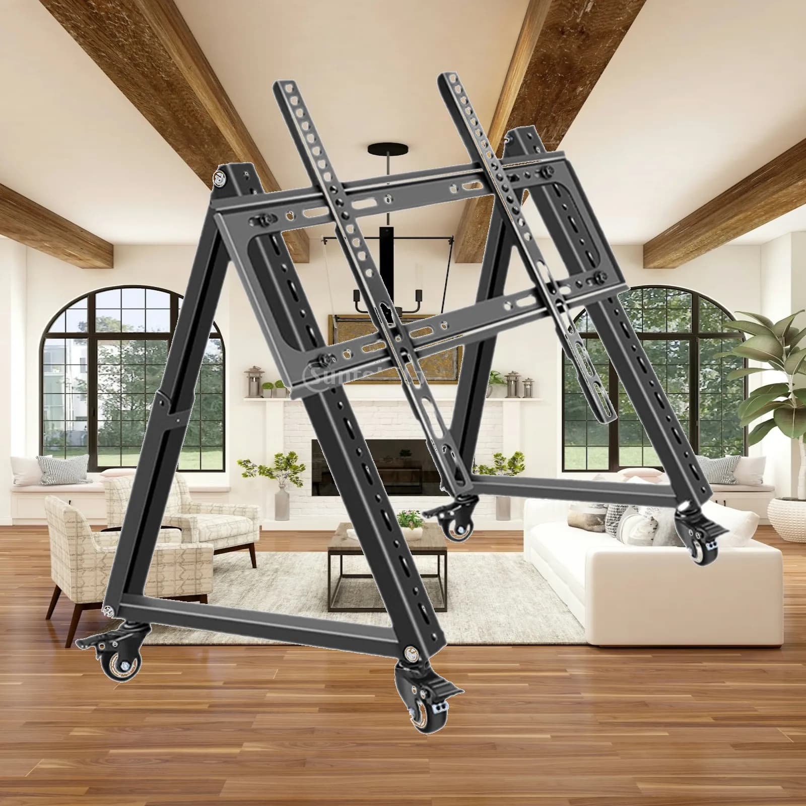 Low Height Mobile TV Stand Adjustable Angle Stable Versatile Triangle Frame Floor Stand Monitor Cart for Office Exhibition