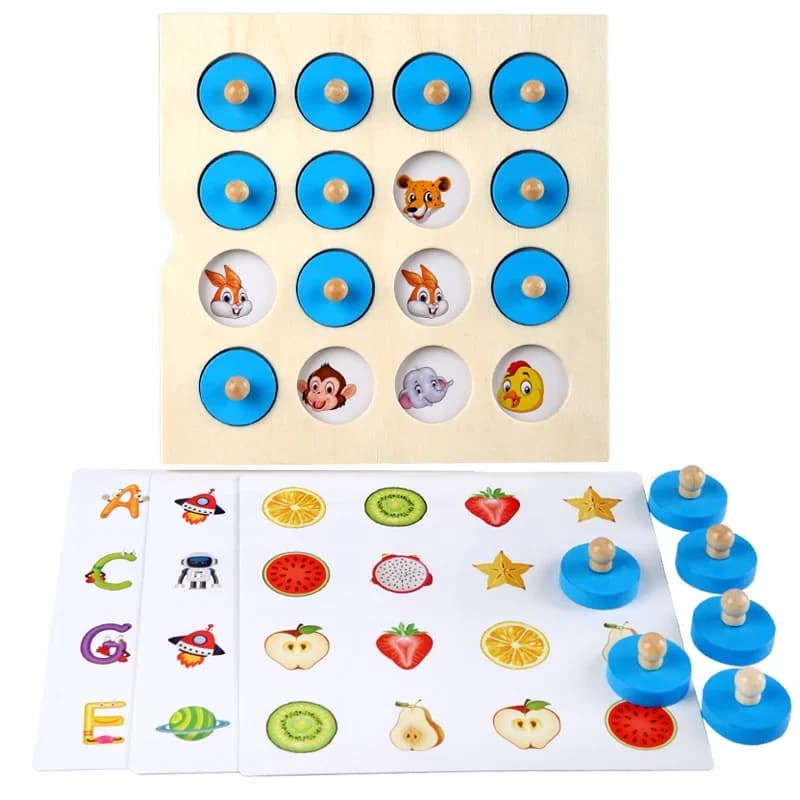 Interazione Montessori giocattoli educativi per l'apprendimento precoce per bambini mini gioco di scacchi di memoria giocattolo logico da tavolo puzzle in legno 3D