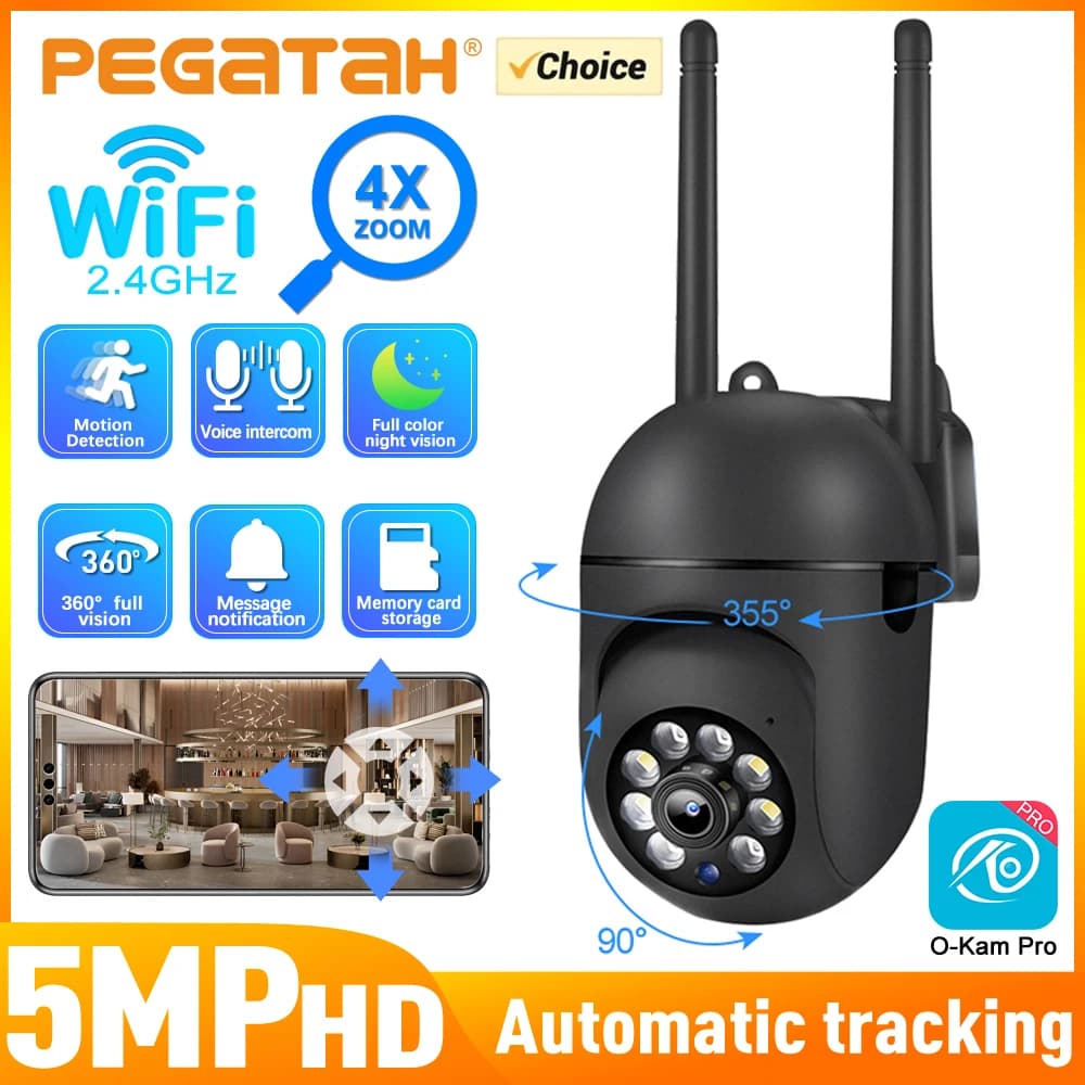 Telecamera PTZ WiFi per visione notturna a colori intelligente HD da 5 MP Zoom 4X Sorveglianza di sicurezza wireless Monitoraggio umanoide APP Allarme luminoso