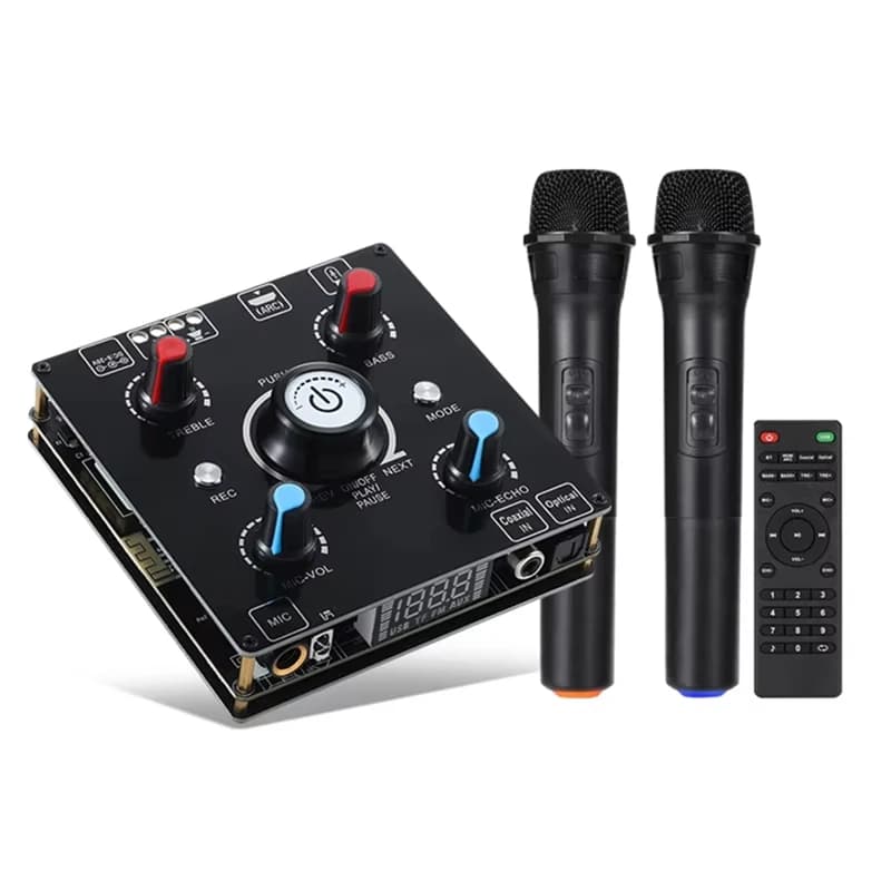 A20R-Dual Microphone Karaoke Machine Bluetooth 5.0 Sound Power Amplifier Integrated Amp & U-Disk Player Home Audio Subwoofer