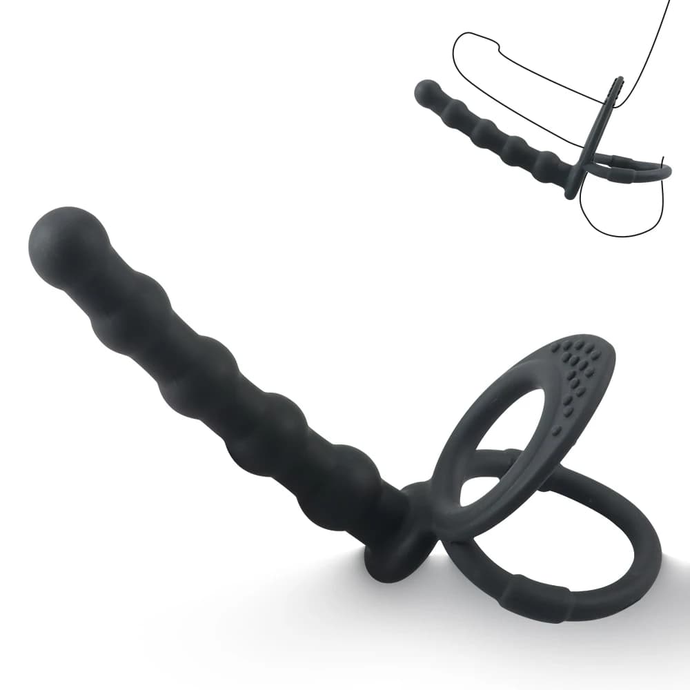 Perline di trazione posteriore in silicone per coppie con anello per pene Eiaculazione ritardata Dildo Plug anale Masturbatore Giocattoli adulti del sesso, giocattoli del sesso