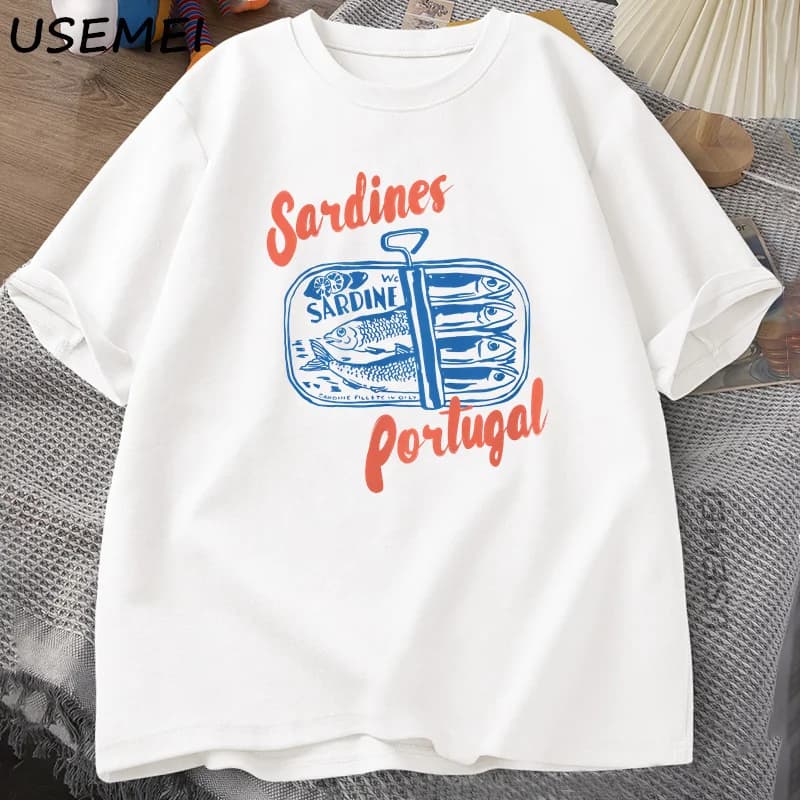 Sardines Tinned Fish T-Shirt Portugal Tshirt Vintage Travel Fish T Shirt Graphic Tee Europe Style Casual Cotton Summer Clothes