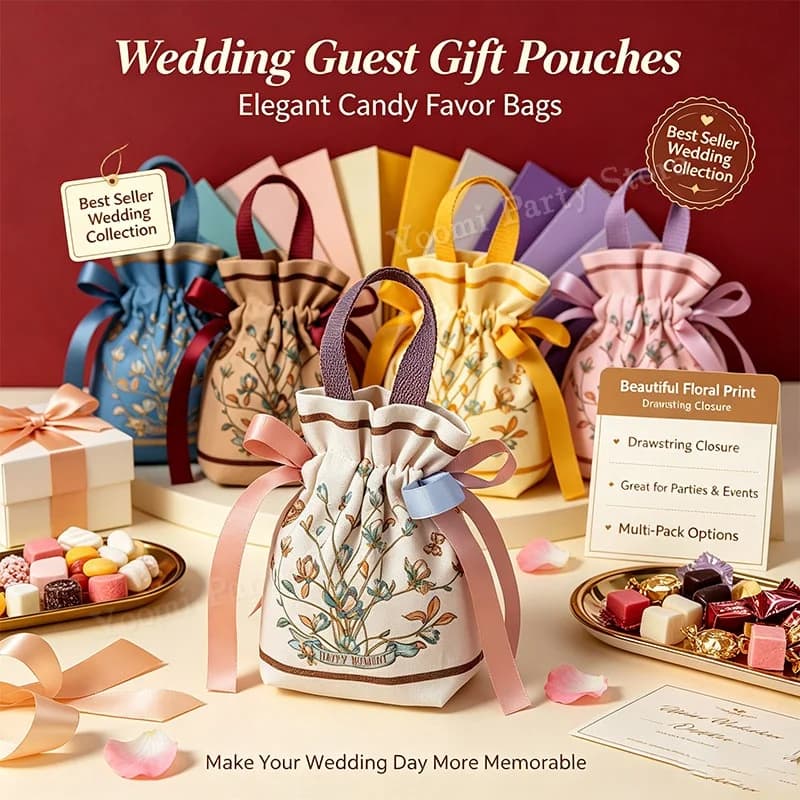 Retro Floral Drawstring Candy Bags Portable Handheld Reusable Gift Pouches for Wedding Party Favor Packaging