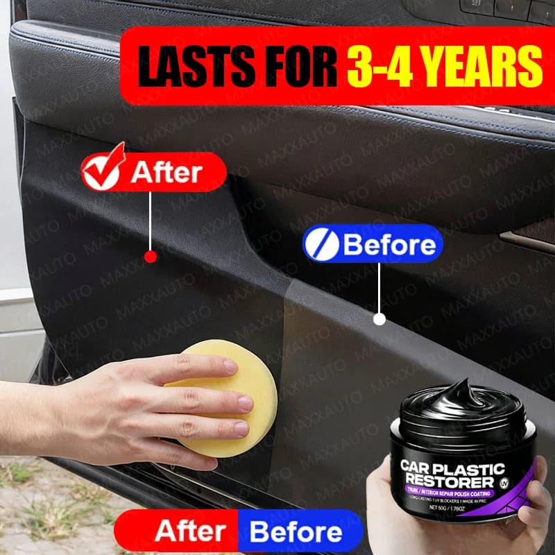 Auto Plastic Renewer: Restoration of glossy black color, cleaning and renewal of leather panels for interior cars, polishing agent and repairer for cars.