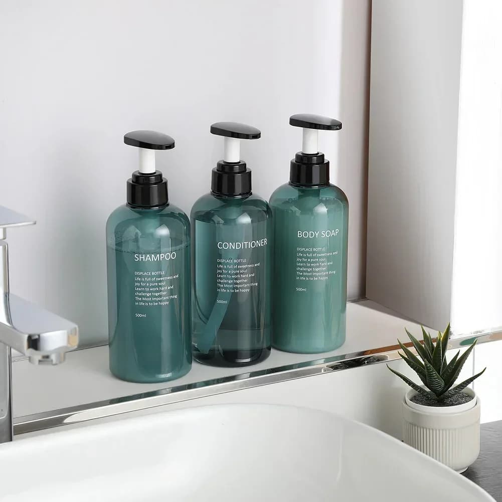 3 pz 500 ml dispenser di sapone bottiglia set riutilizzabile lozione shampoo doccia gel bottiglia portatile da viaggio vuota pompa da bagno bottiglia
