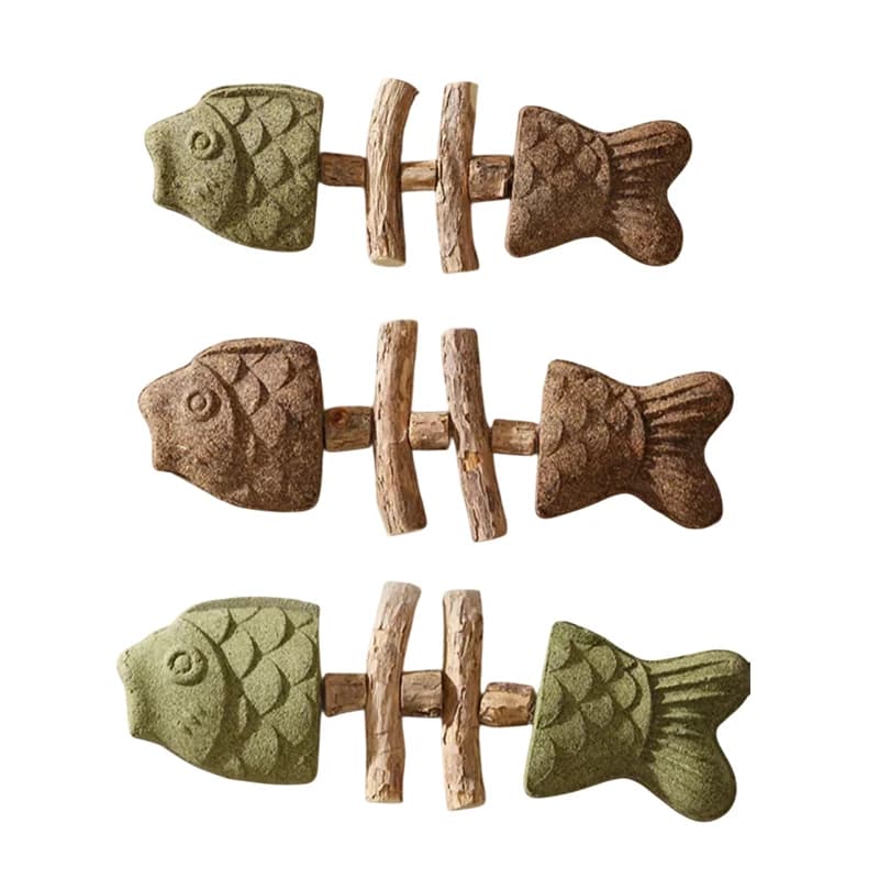 Nuovo Giocattolo Creativo a Forma di Lisca di Pesce per la Salute Dentale del Gatto, Bastoncino in Legno con Erba Gatta per la Pulizia dei Denti