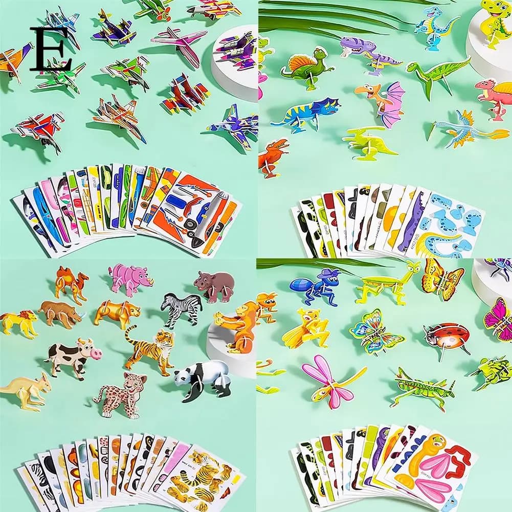 1set 3D DIY Puzzles Toys Mini Aircraft Tanks Animal Dinosaur Model Paper Jigsaw Puzzles for Kids Early Educational Toy
