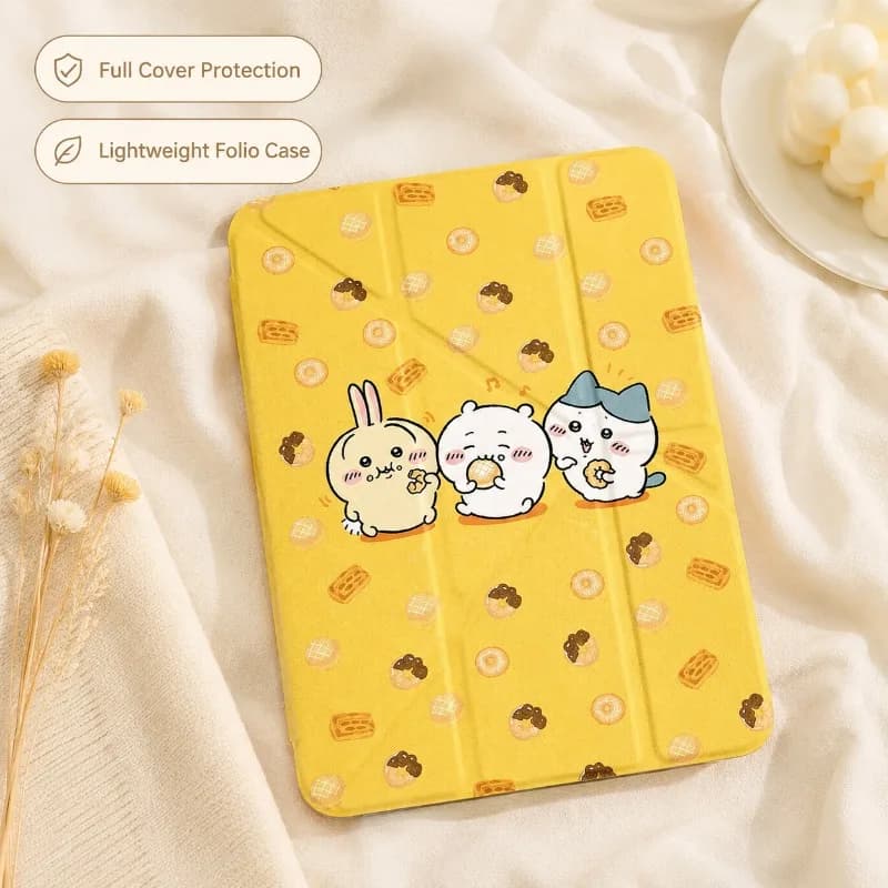 Custodia Protettiva Anime Chiikawa per iPad Mini 7 Mini 6, Cover Folio Pieghevole a Tre Ante con Supporto a Y, Guscio Posteriore Sottile per Tablet, Carina