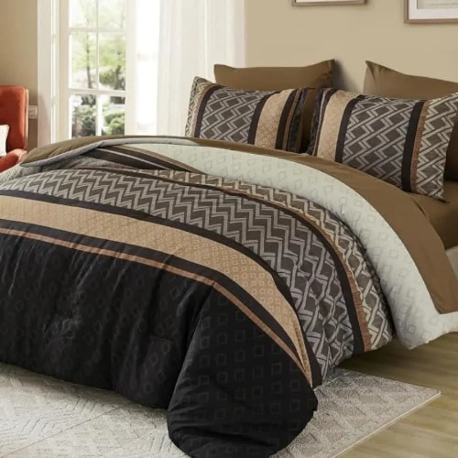 Set Copripiumino Boho a Righe, Set Completo con Copripiumino e Lenzuola in Morbida Microfibra, Set Biancheria da Letto Completo
