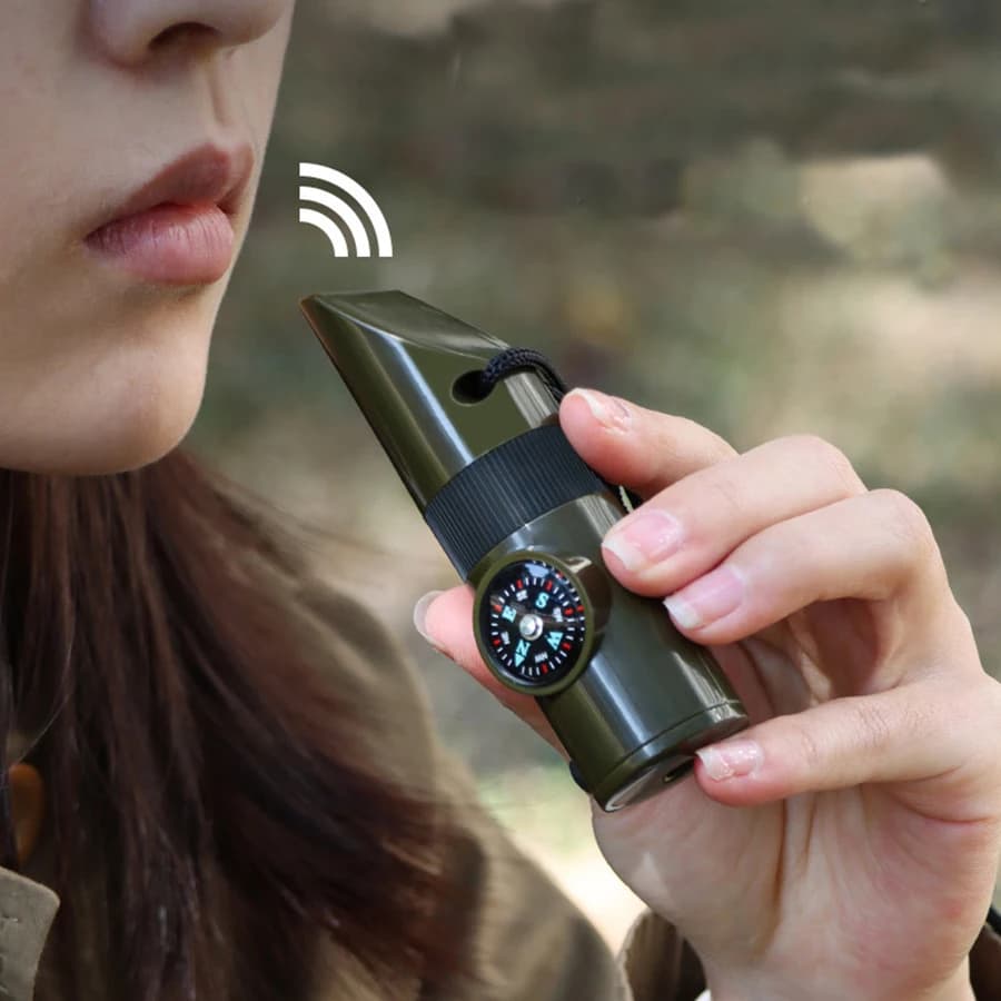 Multifunction portable survival stick 7 in 1, high-strength compass, magnifying glass, signal, mirror, thermometer, torch