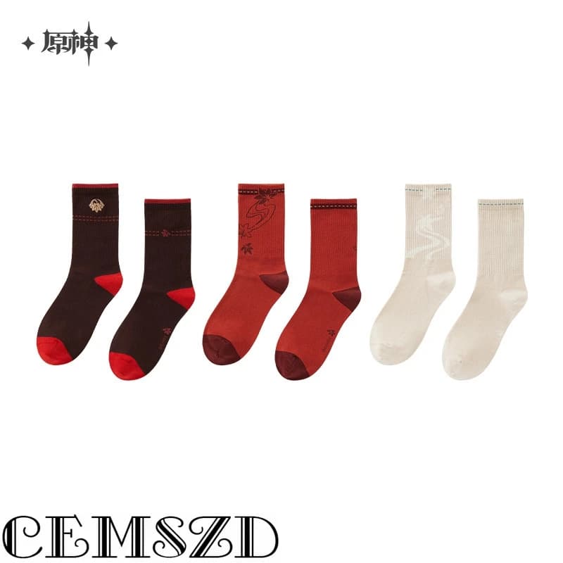 [Genuine] 3PCS Game Genshin Impact Kaedehara Kazuha Theme Impressions Series Mid-Calf Sock Set Anime Characters Halloween Gifts