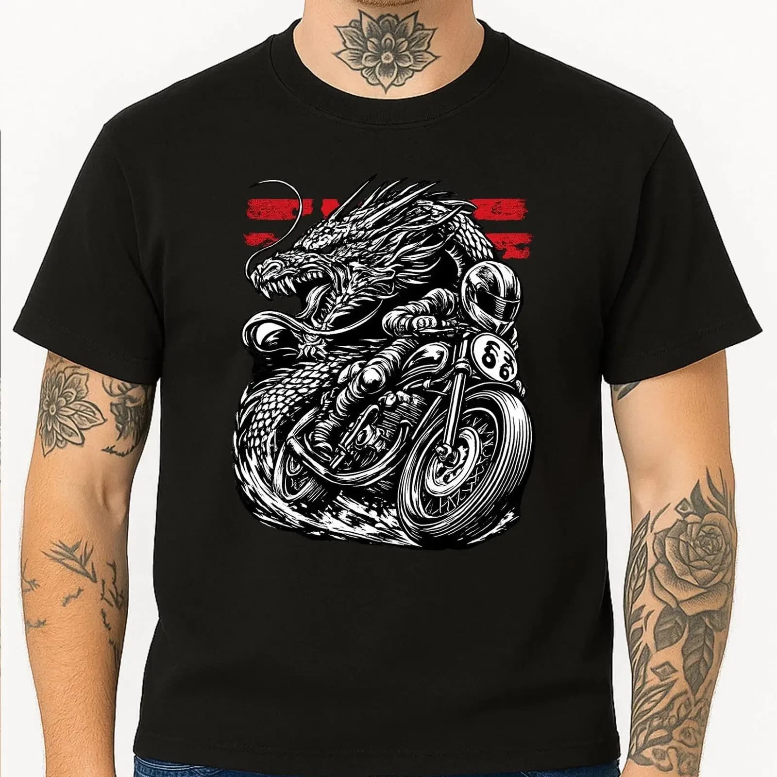 Dragon Motorcycle T Shirt Japanese Biker Rider Fantasy Skull Mens vintage Washed Stylish Breathable designer clothes Unisex